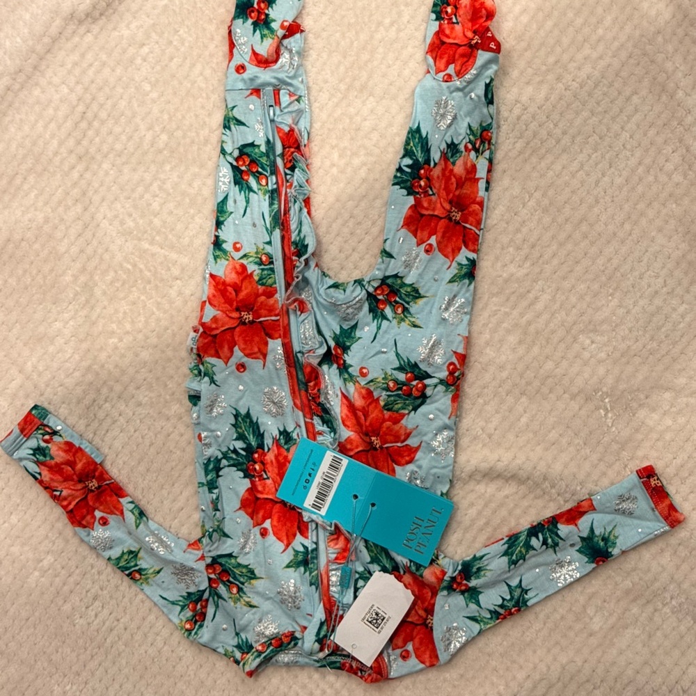 Posh Peanut Red Floral and Green Leaf Bodysuit